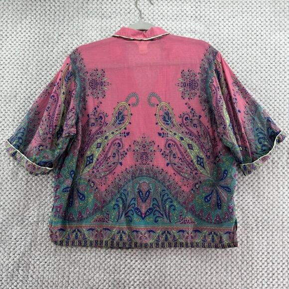 Sundance Top S Pink Paisley Silk Cotton Collared V-Neck Short Sleeve Lightweight - Picture 8 of 14